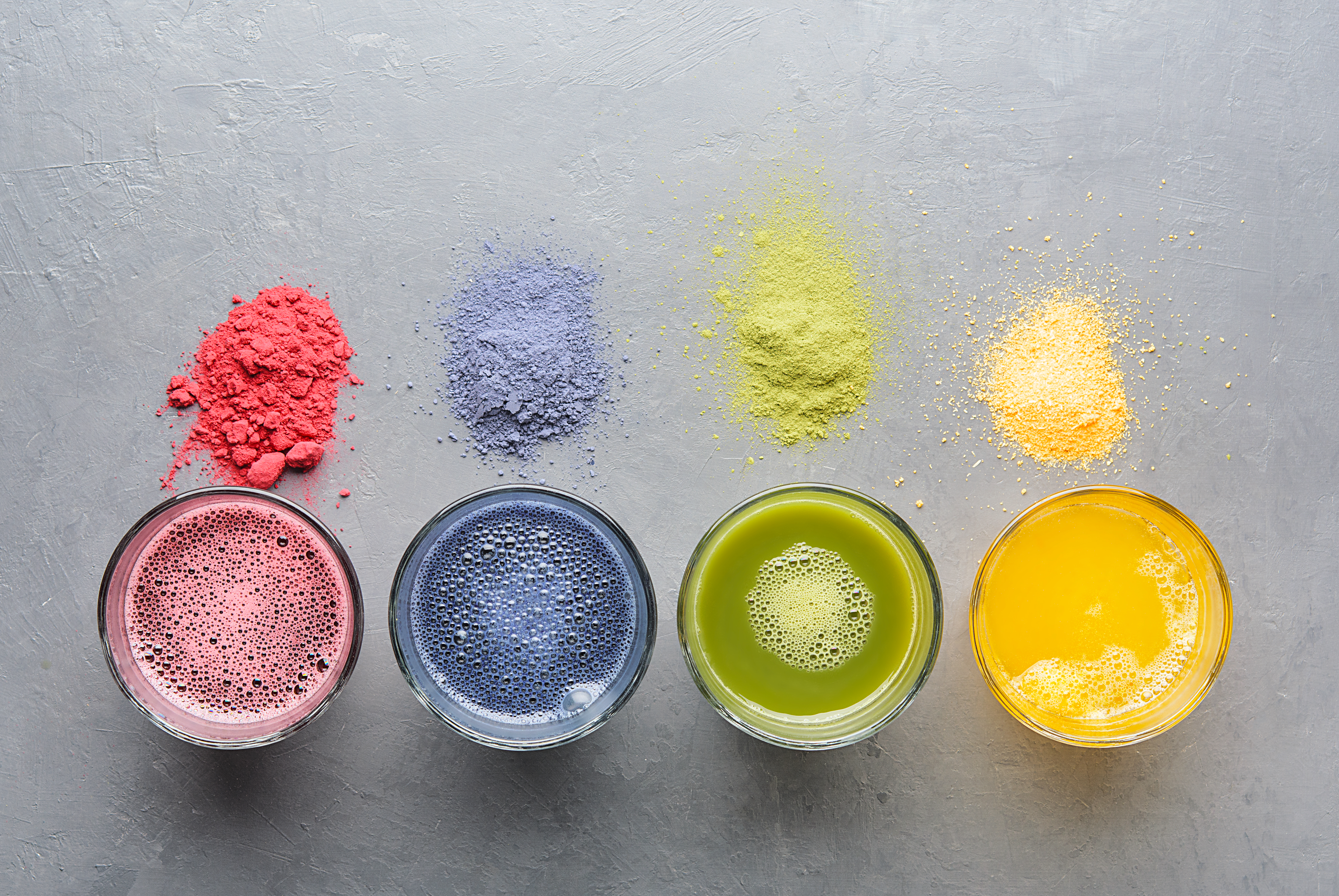 Colorful botanical powders and drinks
